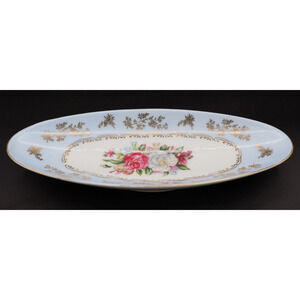 Vintage Arnart 5th Ave Porcelaine Oval Decorative Dish Hand Painted Floral Gold